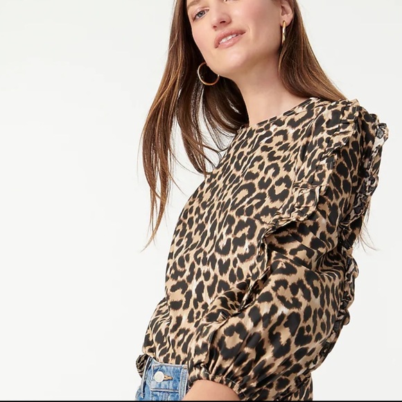 J.Crew Ruffle-sleeve top in leopard - Picture 2 of 7